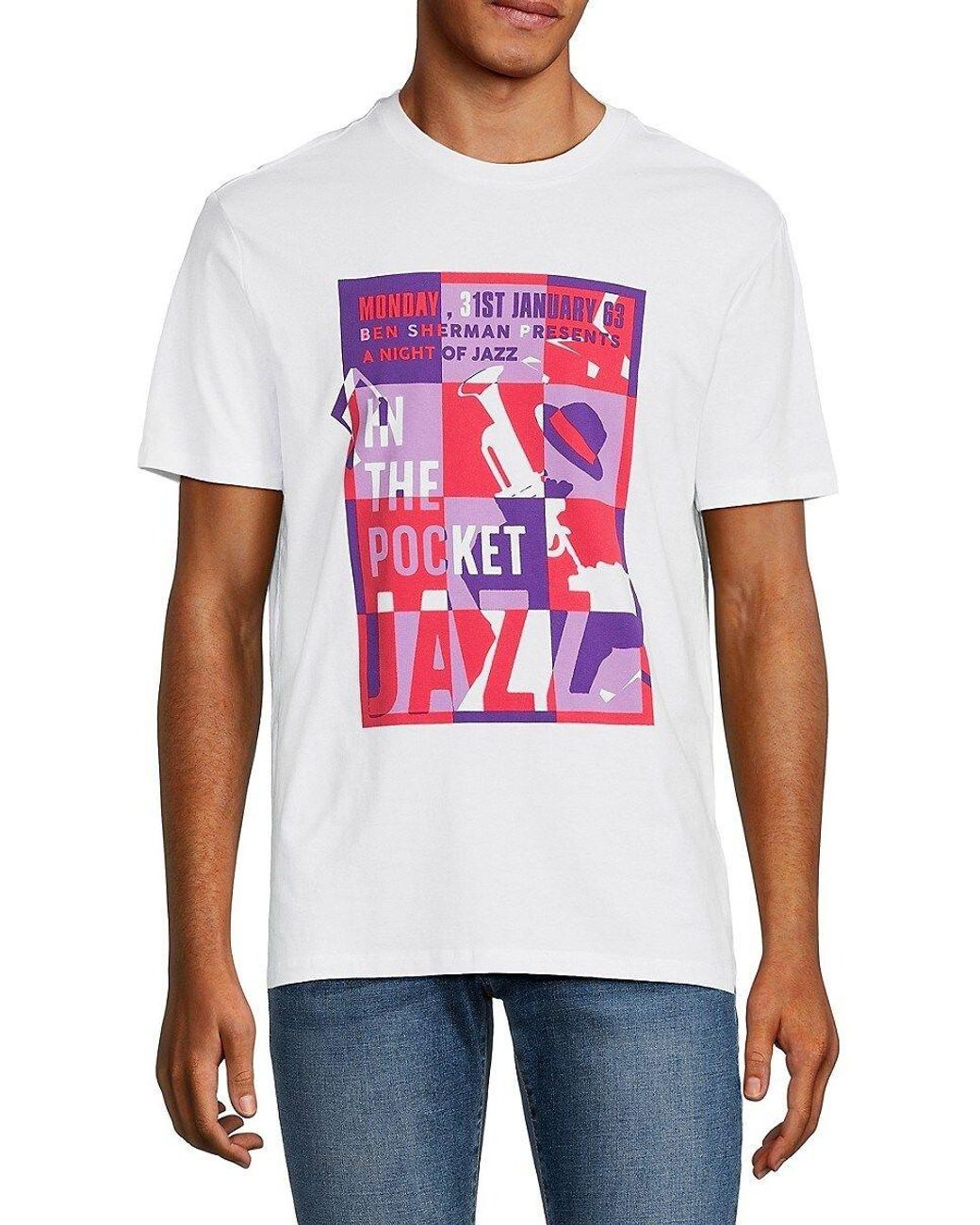 Ben Sherman Jazz Poster Crewneck T Shirt in White for Men | Lyst