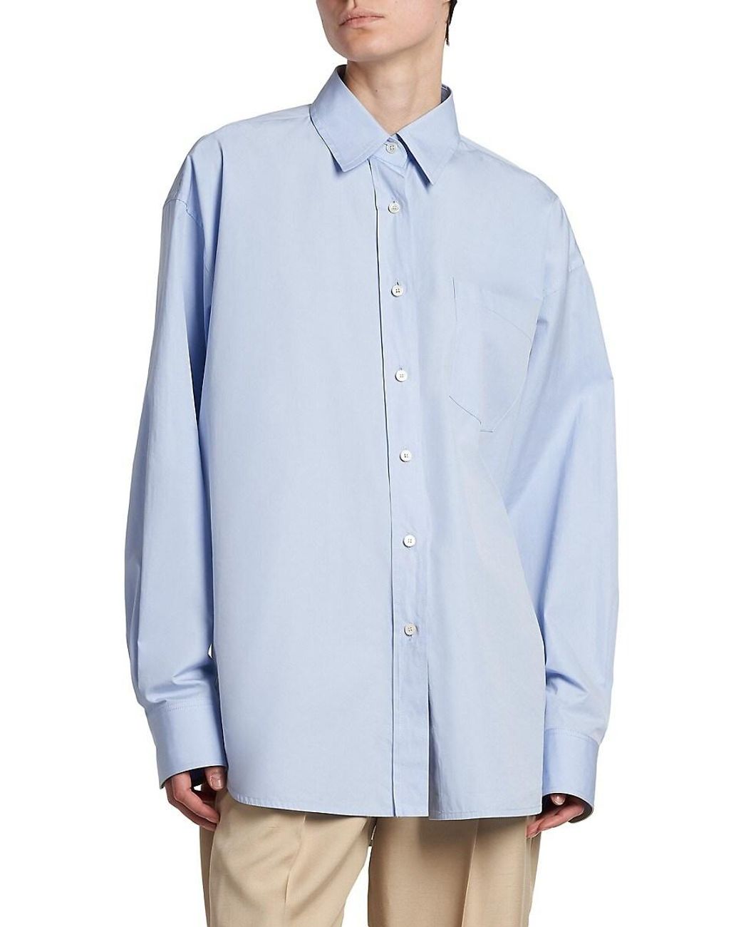 【送料&関税込】Stella Mccartney Shirt With Pocket Women White Oversized Sheer Striped Panelled Shirt | Stella