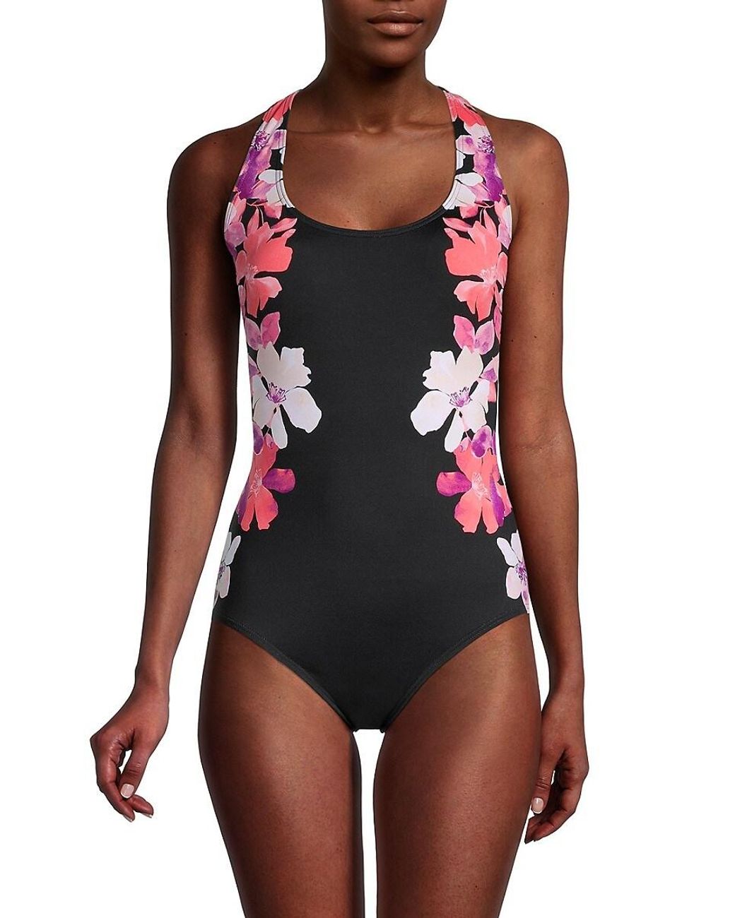 Calvin Klein Floral-print Halterneck One-piece Swimsuit in Black | Lyst