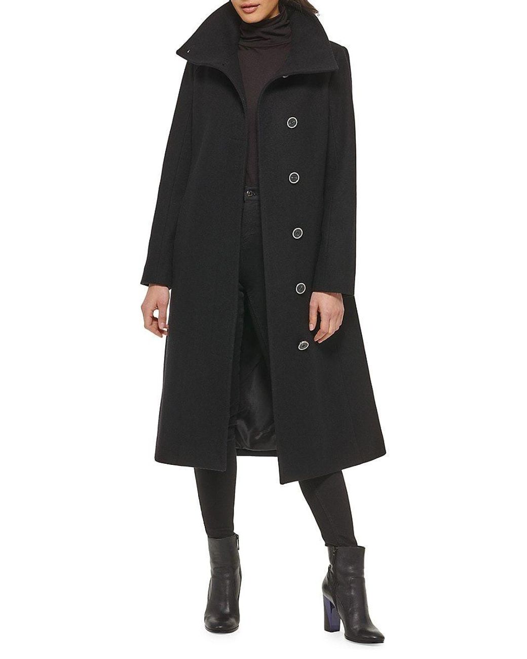 Kenneth Cole Wool Blend Coat in Black | Lyst