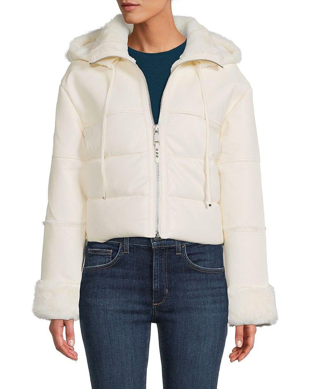 Rebecca Minkoff Faux Fur Cropped Puffer Jacket in White | Lyst