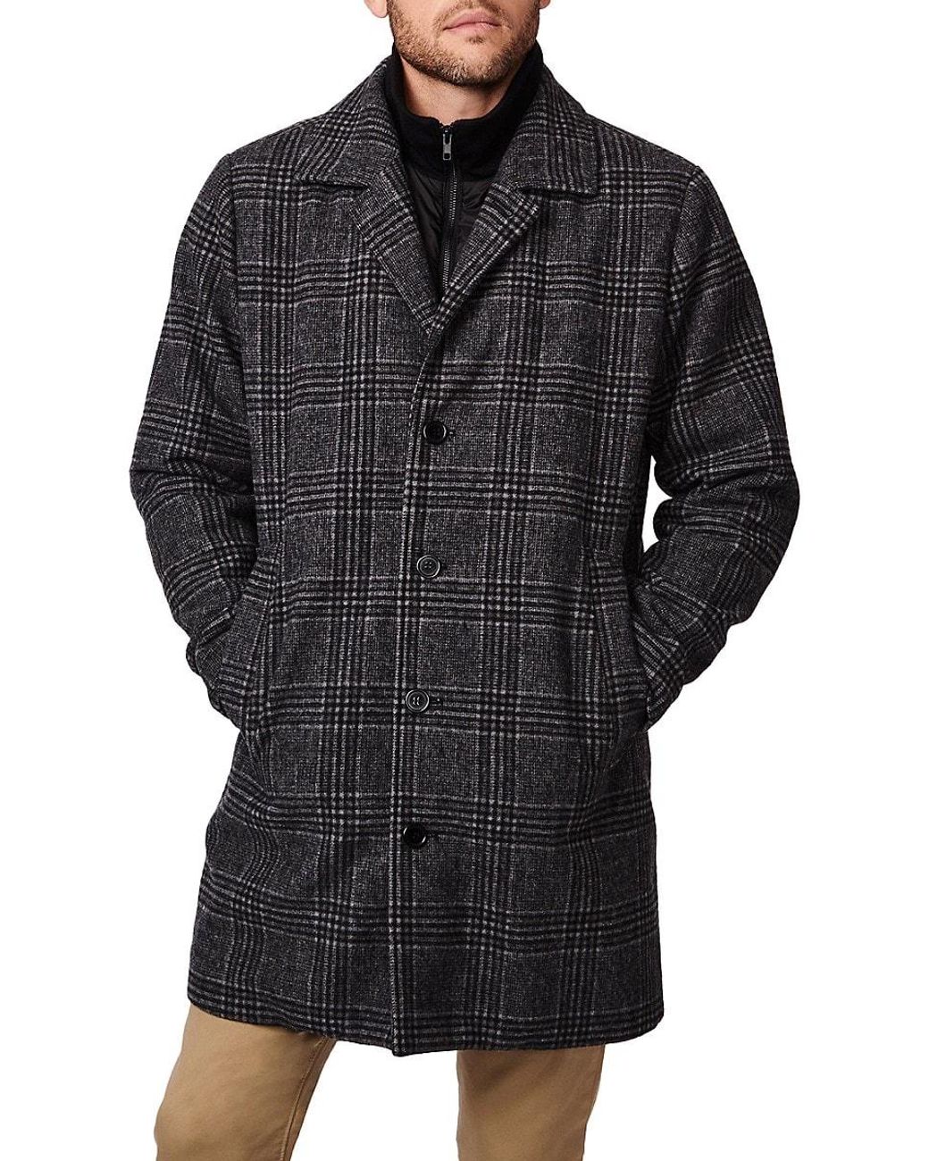 Bernardo Plaid Wool Blend Bibbed Coat in Black for Men Lyst UK