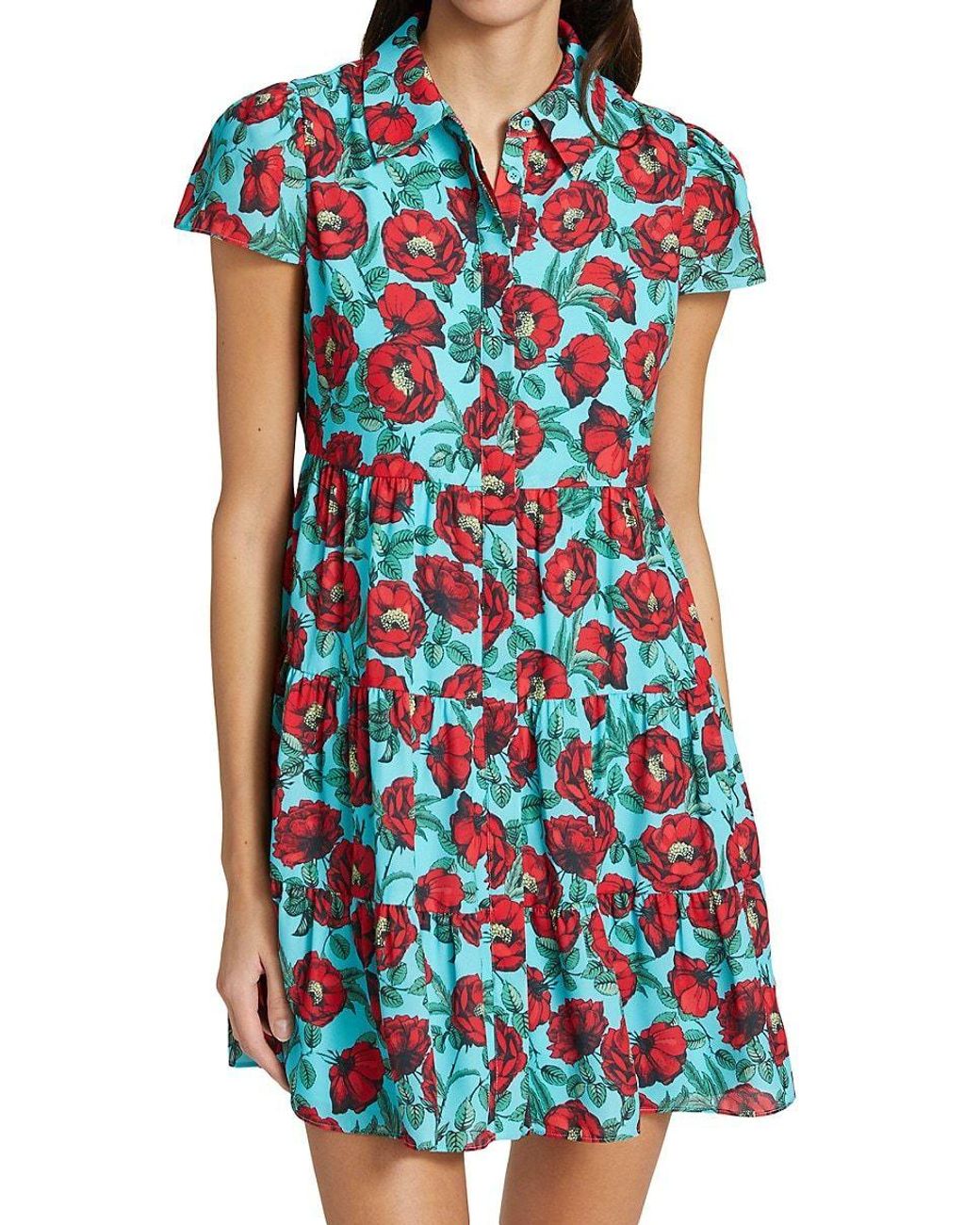 Alice + Olivia Alice + Olivia Meeko Tiered Floral Shirtdress in Blue Lyst