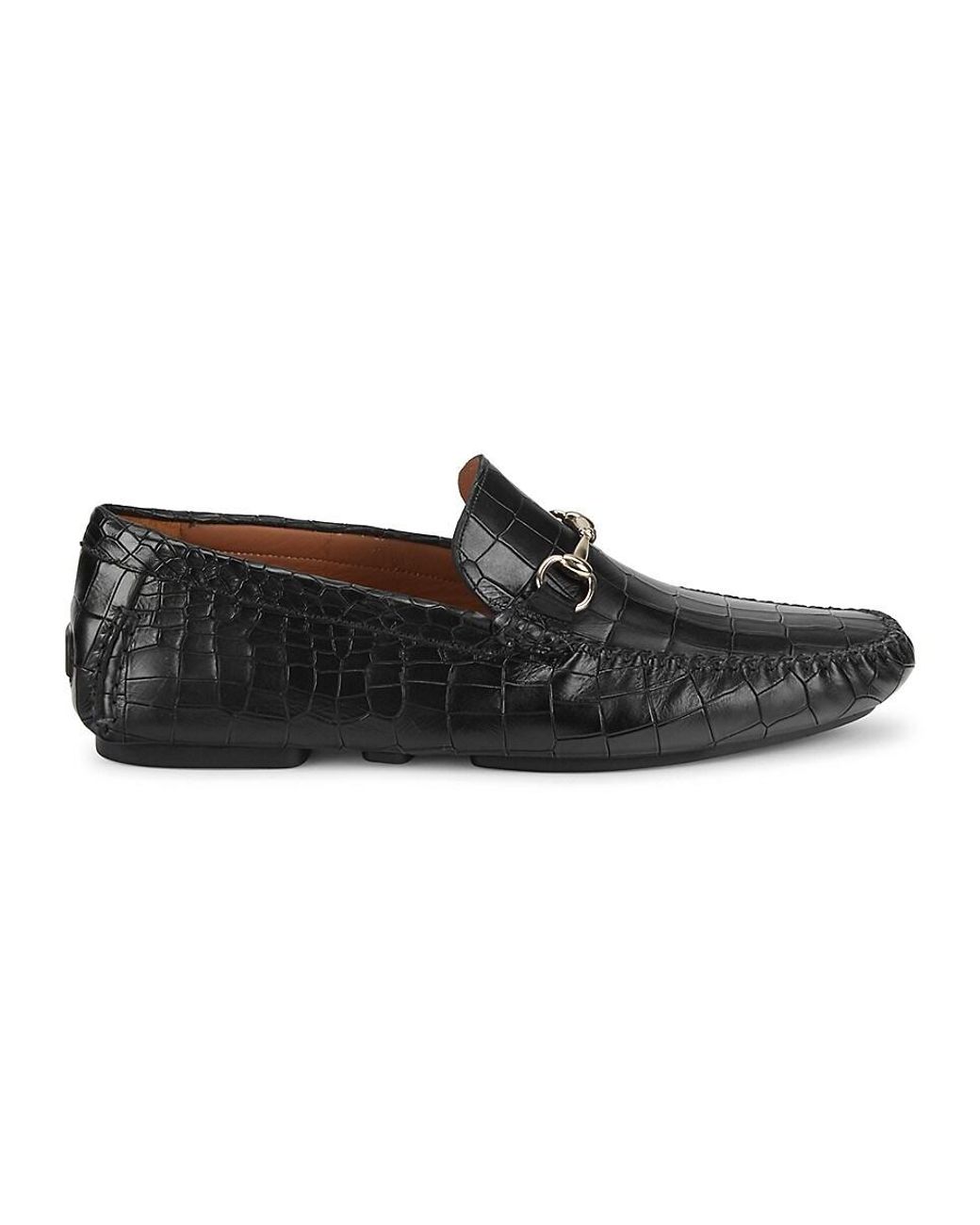 Mezlan Bahia Croc-embossed Leather Driving Loafers in Black for Men | Lyst
