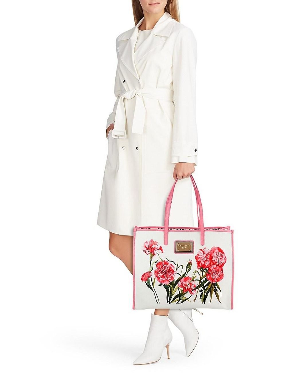 Dolce & Gabbana Classic Floral Shopping Tote in White | Lyst
