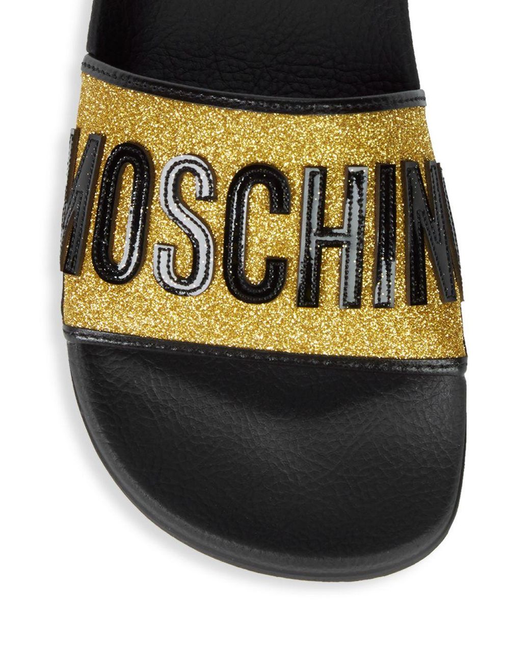 Moschino Glitter Logo Pool Slides in Black | Lyst