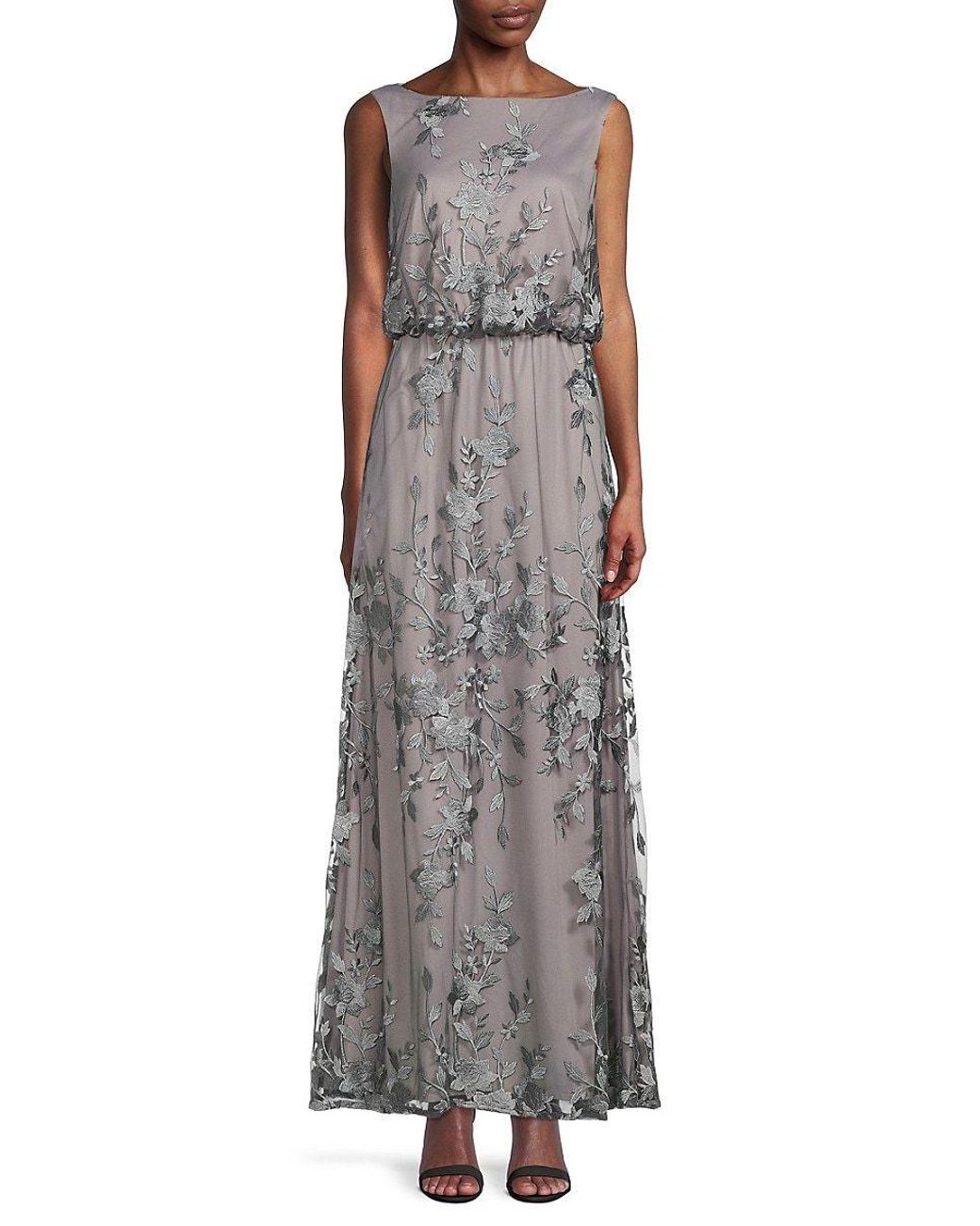 JS Collections Aveline Floral Embroidery Blouson Gown in Gray Lyst