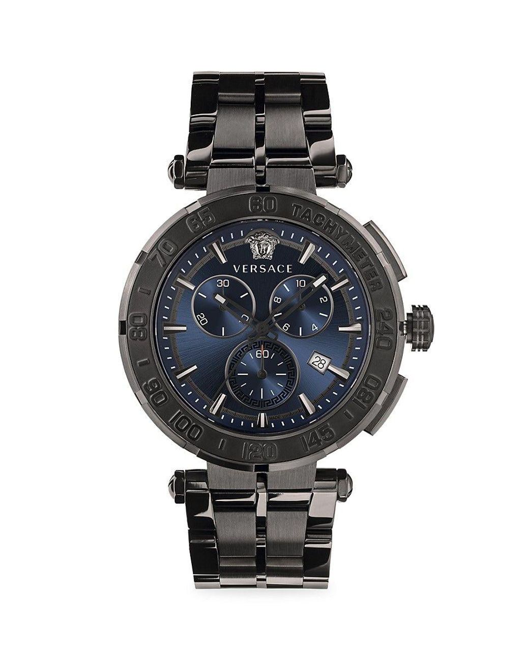 Versace 45mm Black Stainless Steel Chronograph Watch for Men Lyst
