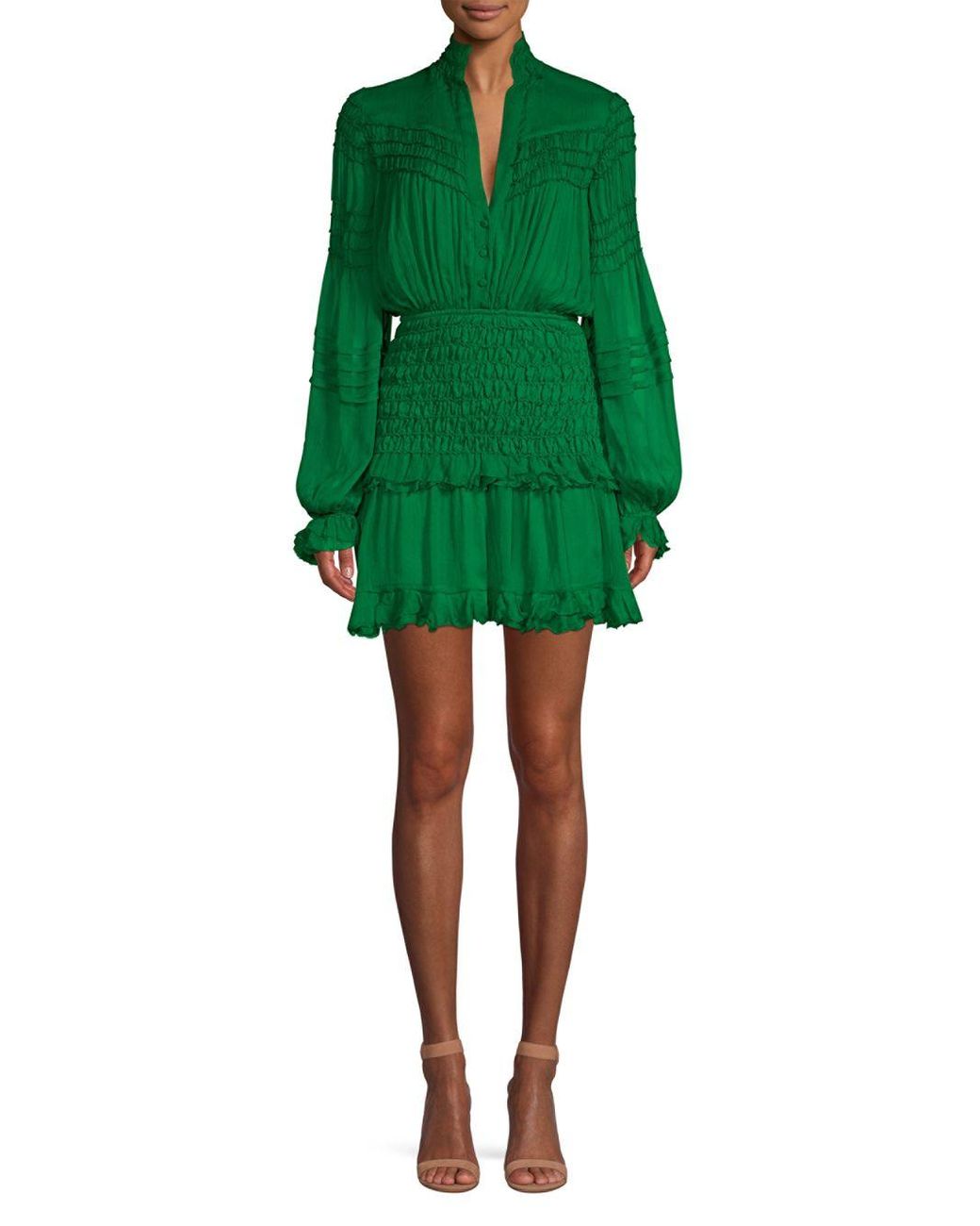 Alexis Shaina Shirred Silk Mini Dress in Green | Lyst