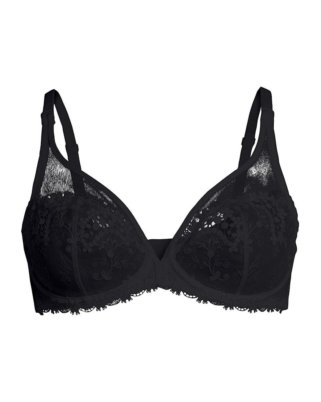 Simone Perele Wish Floral-embroidered Sheer Plunge Bra in Black | Lyst