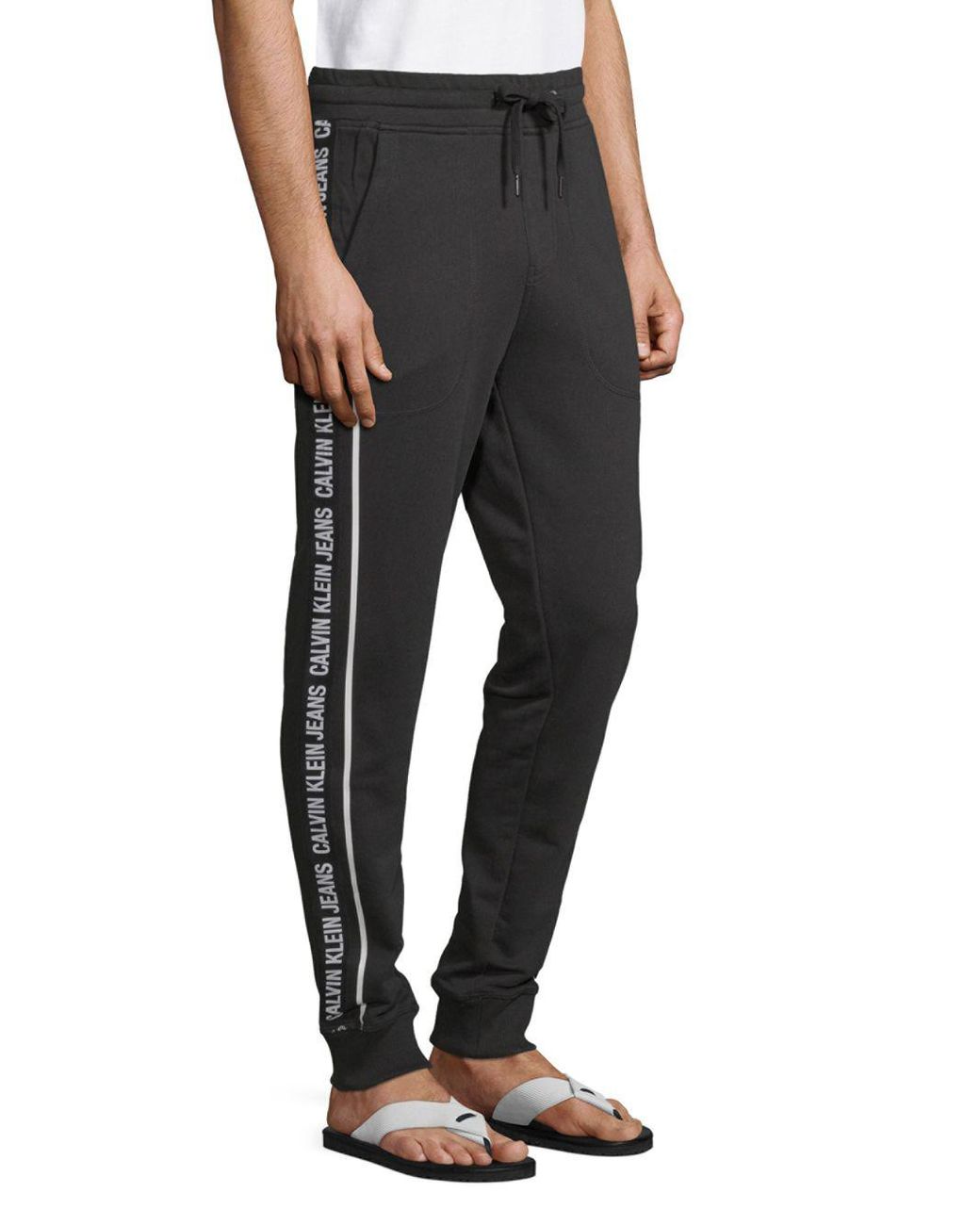Calvin Klein Logo Tape Cotton Jogger Pants in Black for Men | Lyst