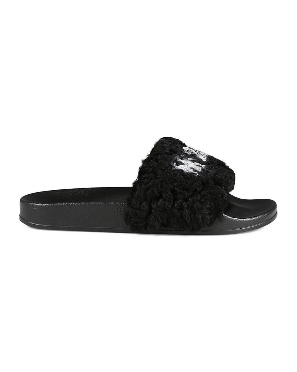 Marni Rubber Shearling Logo Slides in Black for Men | Lyst