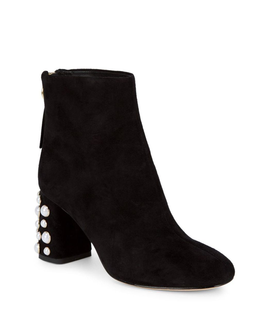 black ankle boots with pearl heels