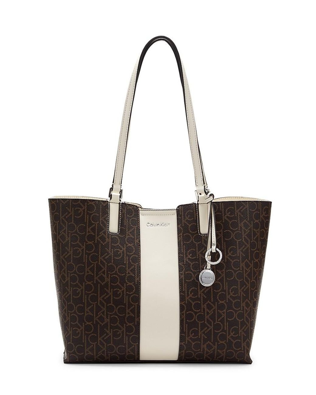 Calvin Klein Logo Faux Leather Tote in Brown | Lyst Canada