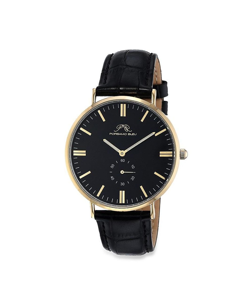 Porsamo Bleu Henry 40mm Goldtone Stainless Steel Leather Strap