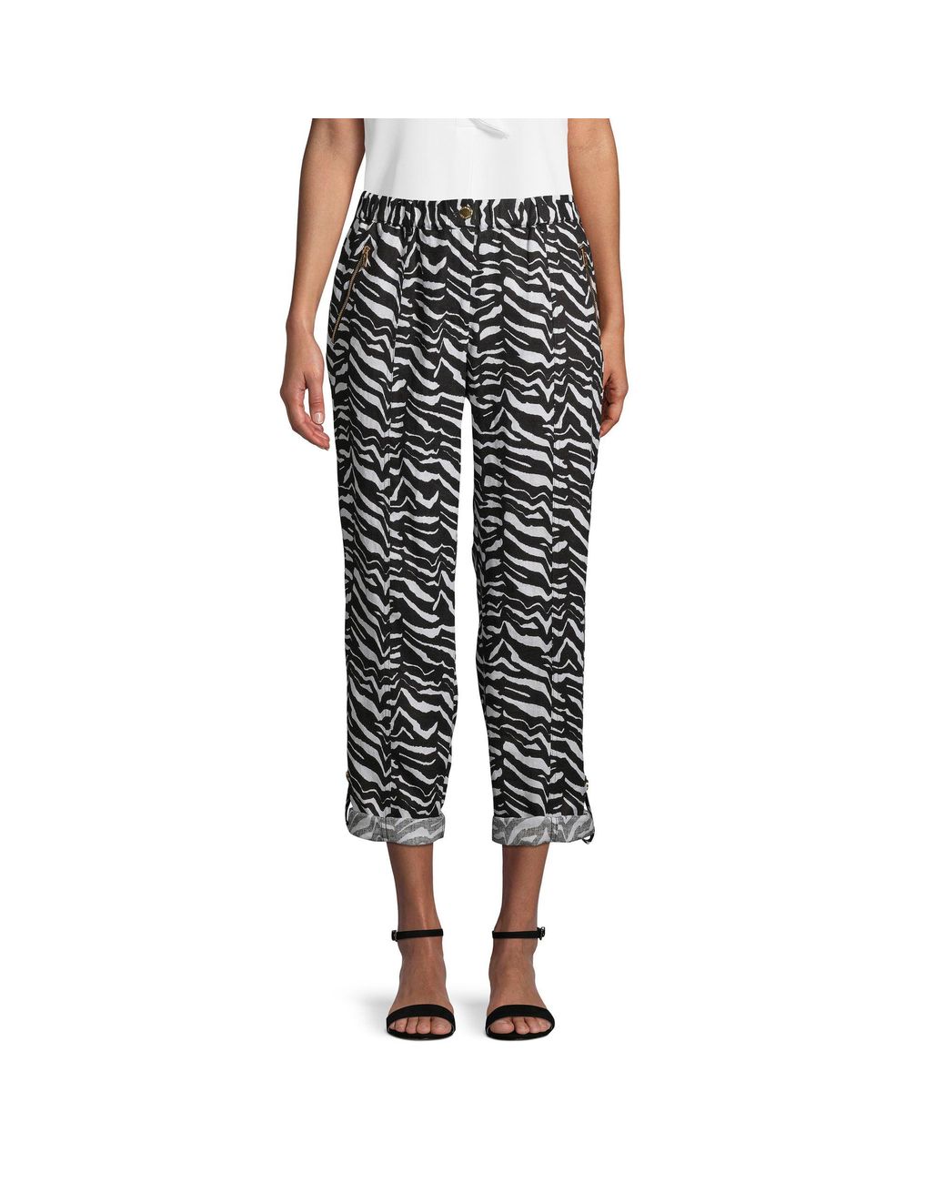 Calvin Klein Women's Black Zebra-print Linen Tab-cuff Pants