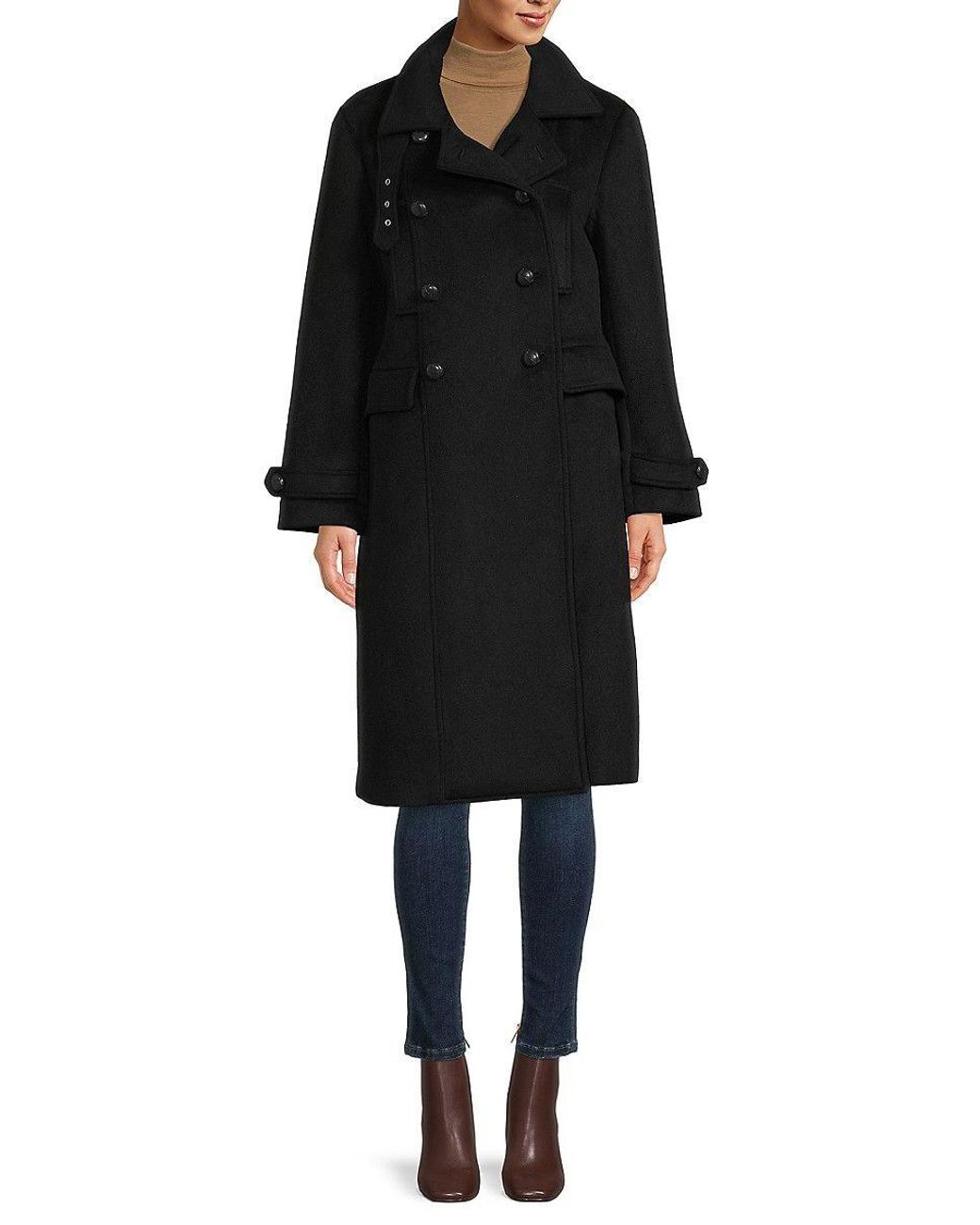 Rebecca Minkoff Double Breasted Wool Blend Coat in Black | Lyst