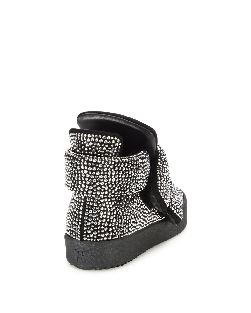 Giuseppe Zanotti Swarovski Crystal & Leather Mid-top Sneakers in Black |  Lyst