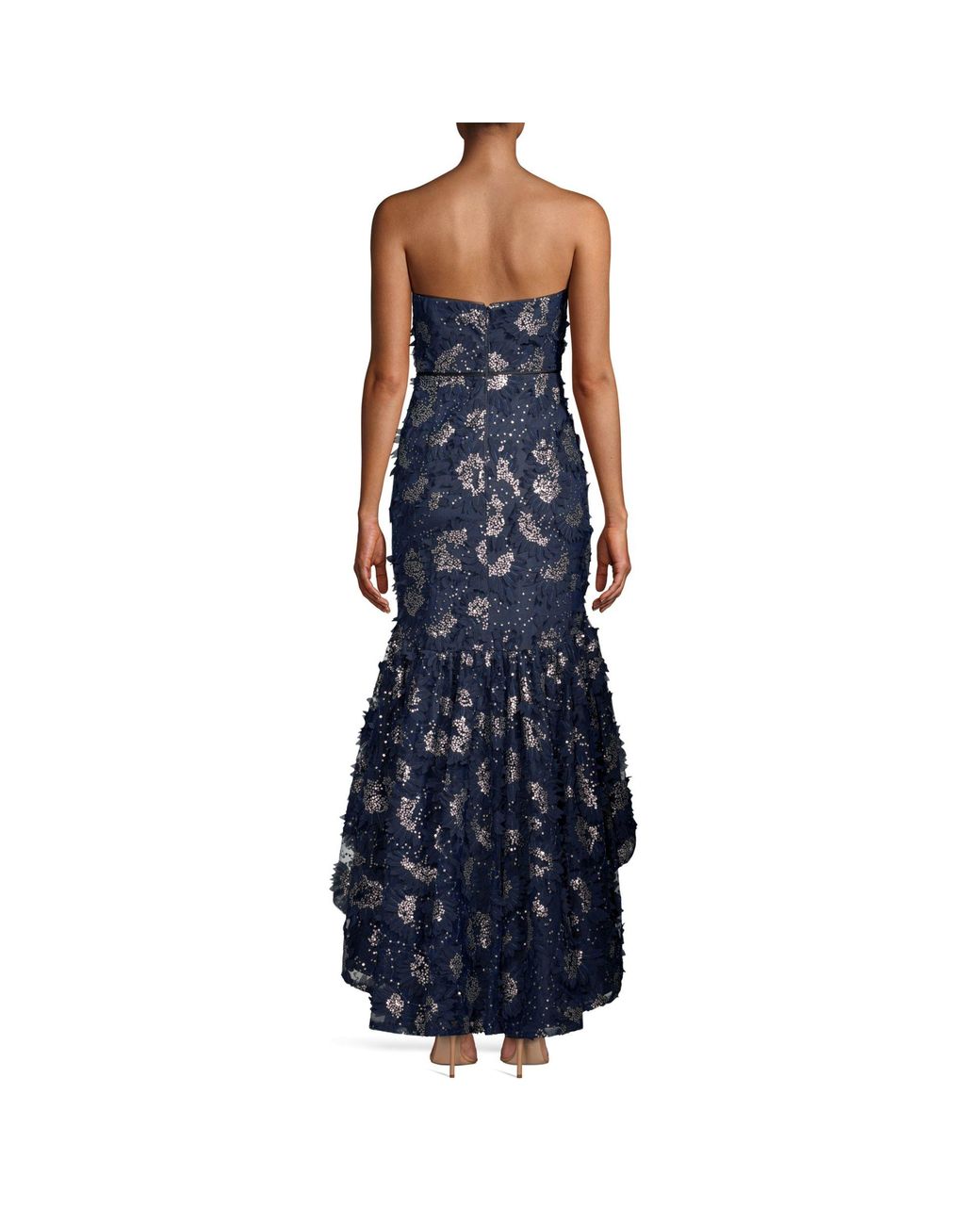 Aidan Mattox Floral Applique Strapless Hi lo Gown in Blue Lyst