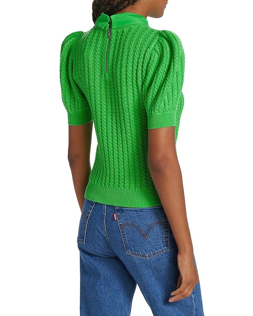 Alice + Olivia Alice + Olivia Chase Cable Knit Puff Sleeve Sweater in Green  | Lyst