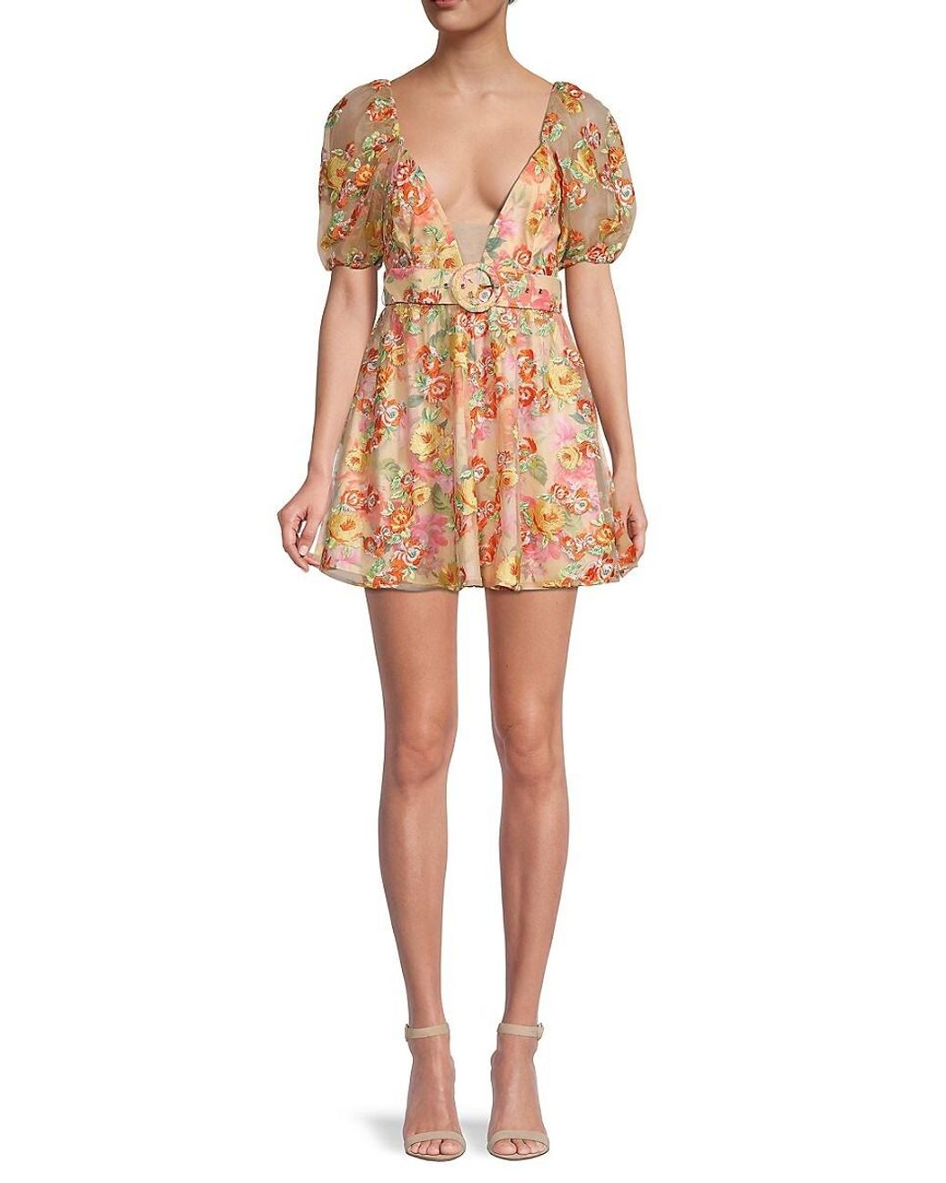 For Love & Lemons Winnie Floral-embroidered Mini Dress in Yellow | Lyst