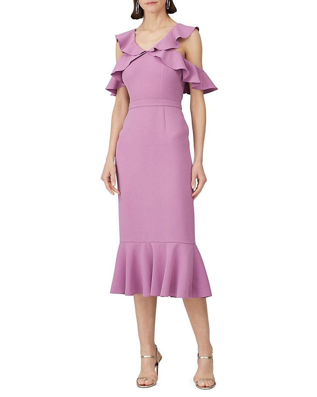 Rachel Zoe Ruffle Midi Trumpet Dress in Pink Lyst UK