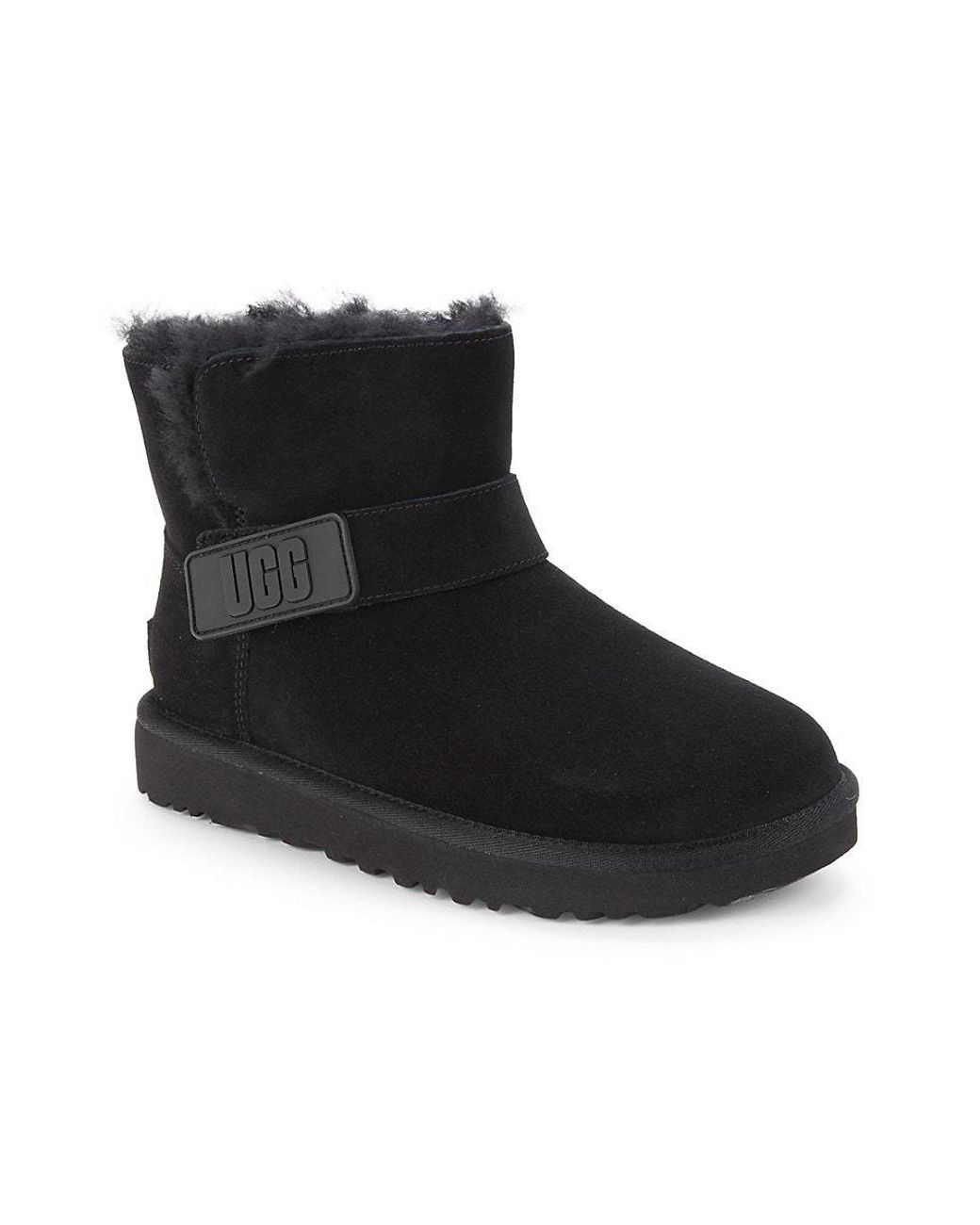 UGG Mini Bailey Logo Strap Shearling Lined Ankle Boots in Black Lyst