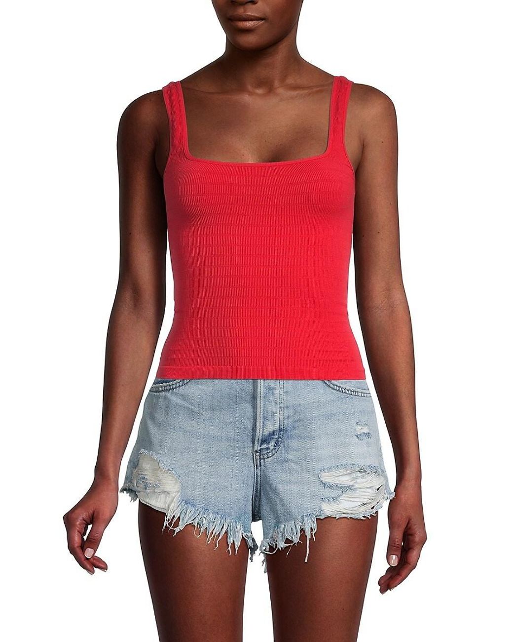 Free People Squareneck Seamless Tank Top in Red | Lyst