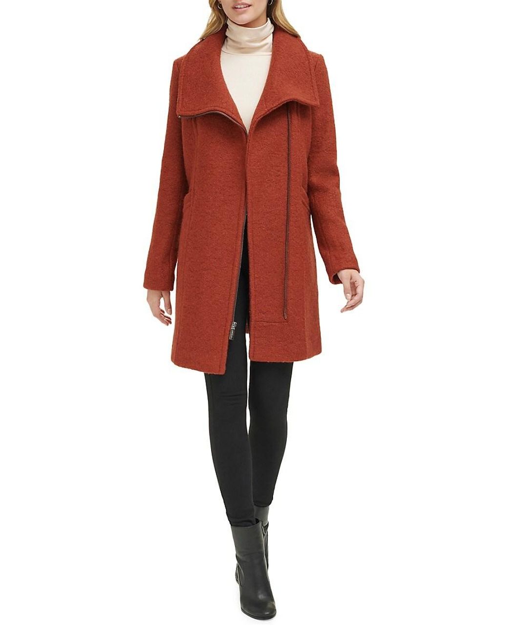 Kenneth Cole Asymmetrical Zip Wool Boucle Coat in Black Lyst UK