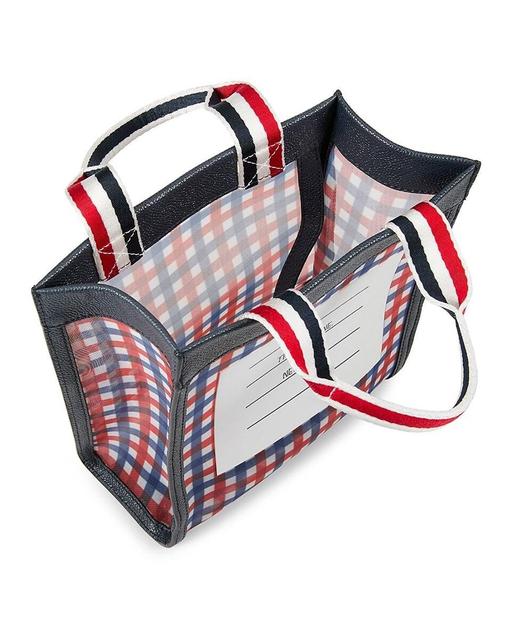 Thom Browne Gingham Check Open Tote in Blue | Lyst