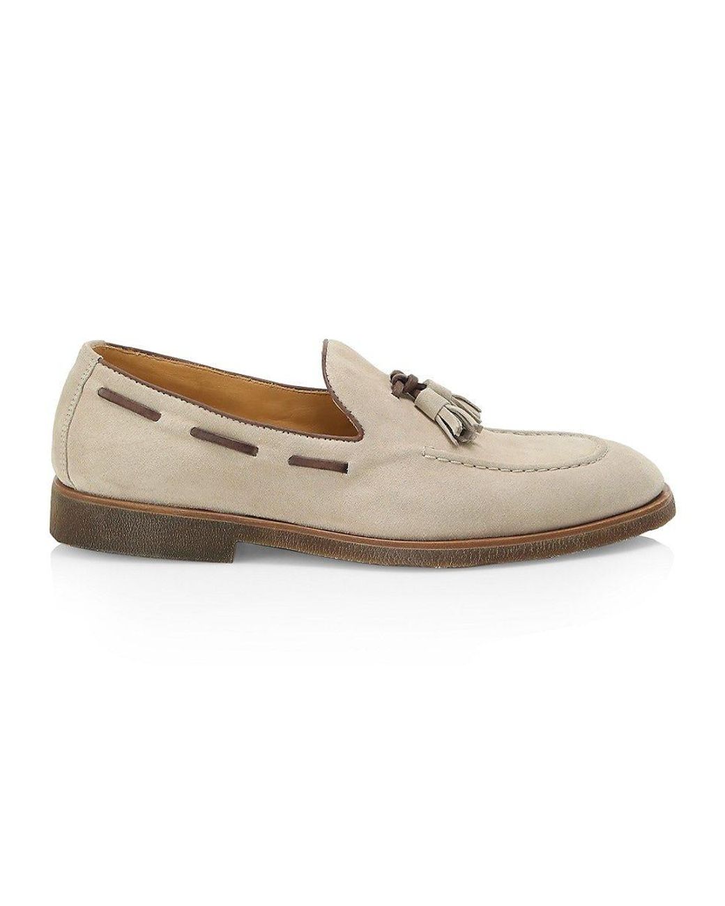 Brunello Cucinelli Suede Tassel Loafers in Natural for Men | Lyst