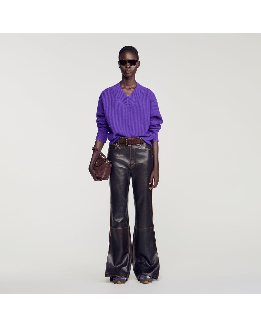 Sandro Purple Ribbed Wool And Cashmere Sweater
