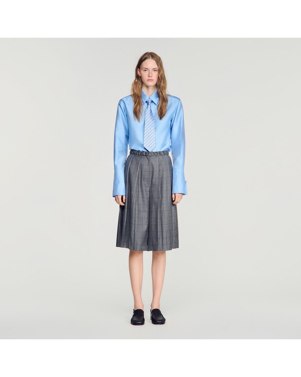 Sandro Blue Check Wool Shorts