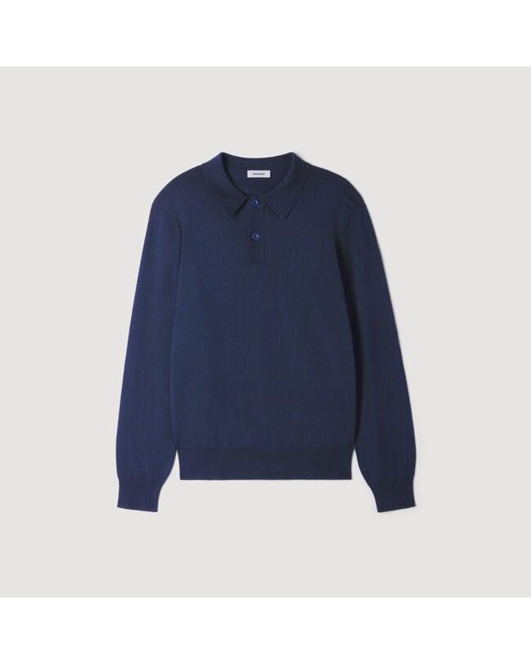 Sandro Blue Long-Sleeved Knitted Polo Shirt for men