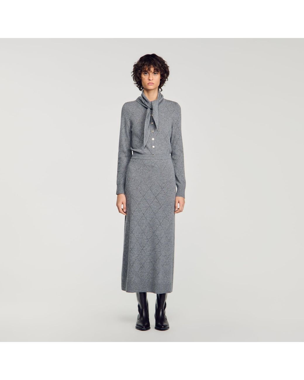 Sandro Gray Pointelle Knit Maxi Skirt