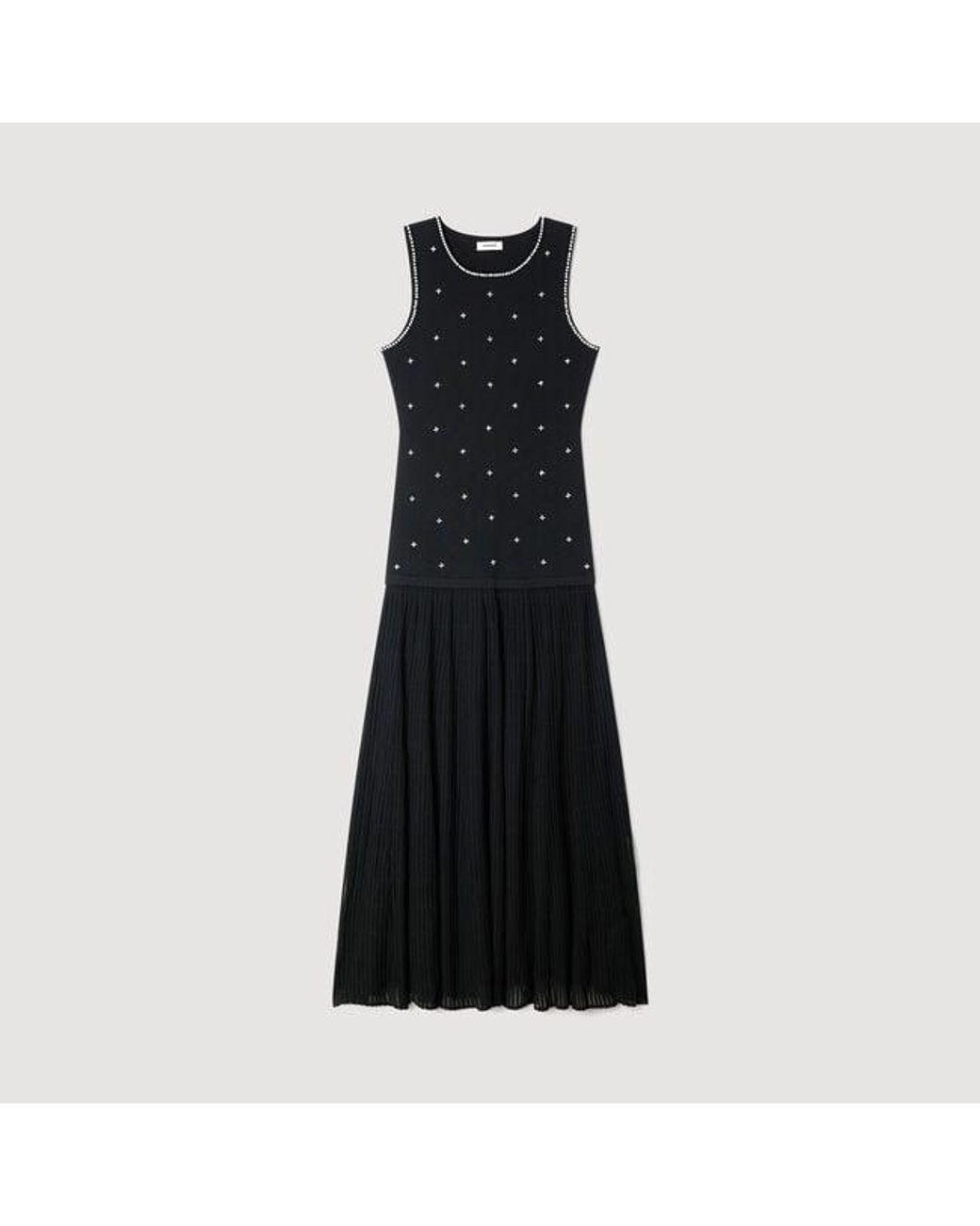Sandro Black Rhinestone Flower Print Maxi Dress