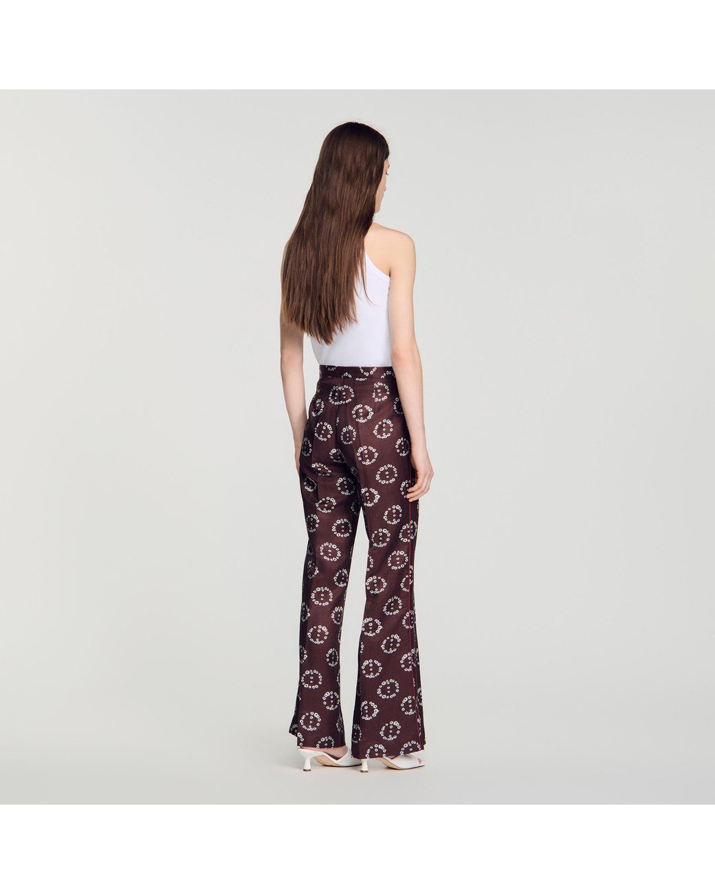 Sandro Blue Floral-Print Flowy Trousers