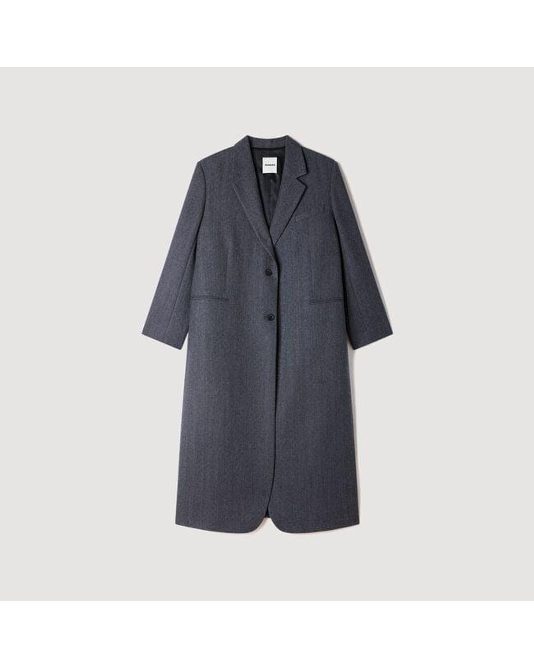 Sandro Blue Long Wool Coat With Rhinestones