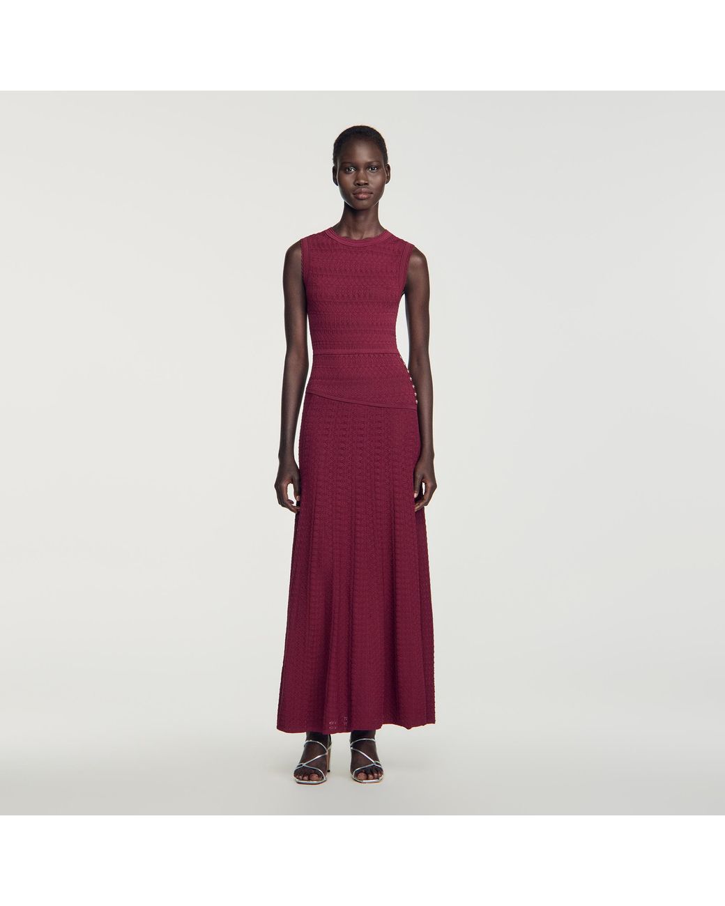 Sandro Red Pointelle Knit Maxi Dress