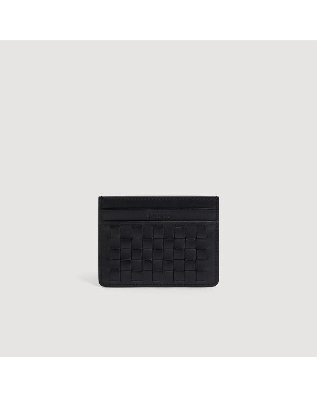 Sandro Black Braided Leather Card Holder for men