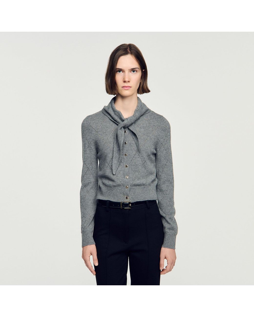 Sandro Blue Pointelle Knit Cardigan