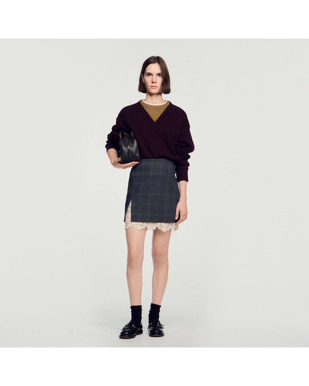 Sandro Blue Short Skirt With Lace Panel