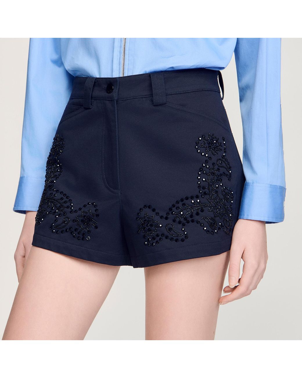 Sandro Blue Embroidered Cotton Shorts