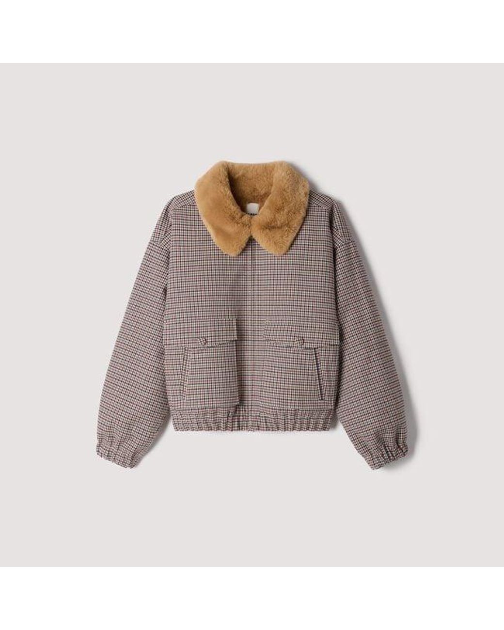 Sandro Blue Faux Fur-Lined Coat