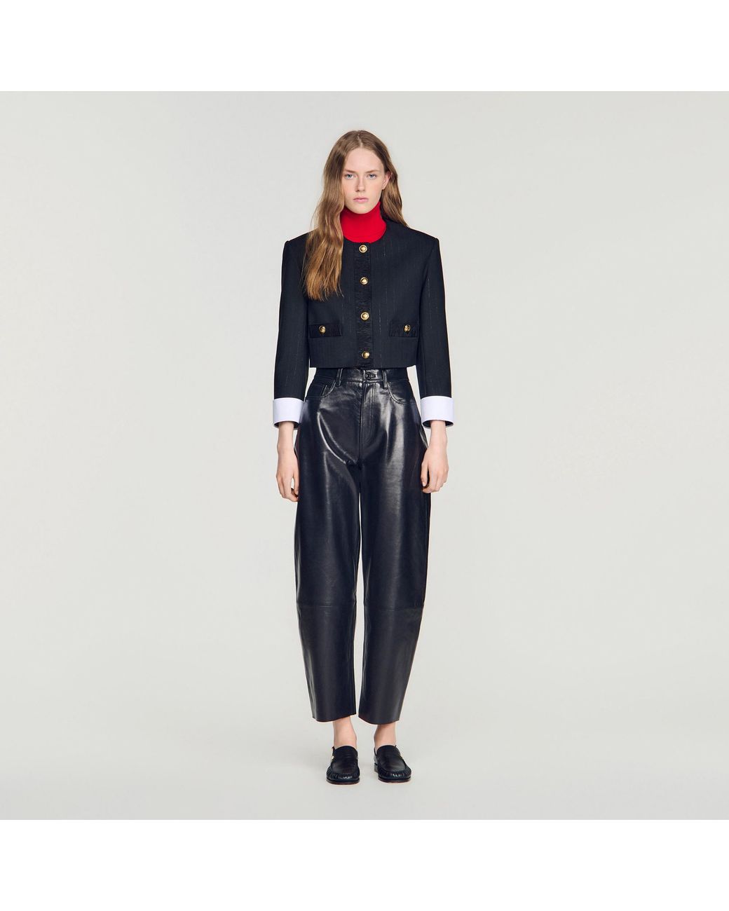 Sandro Blue Cropped Striped Wool Jacket