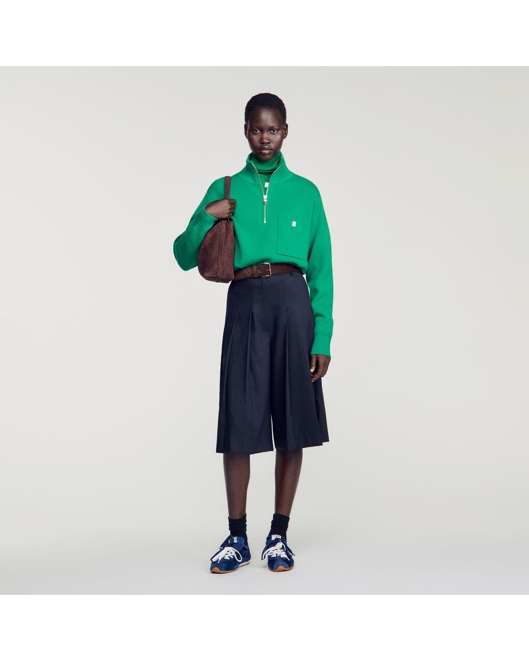 Sandro Green Wool And Cashmere Half-Zip Sweater