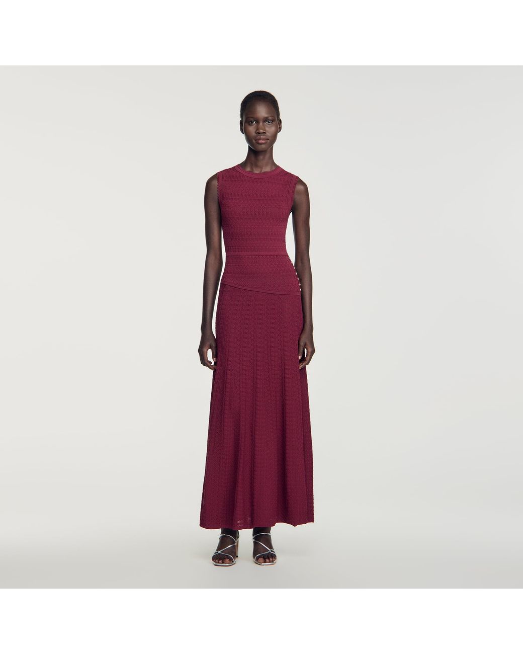 Sandro Red Pointelle Knit Maxi Dress
