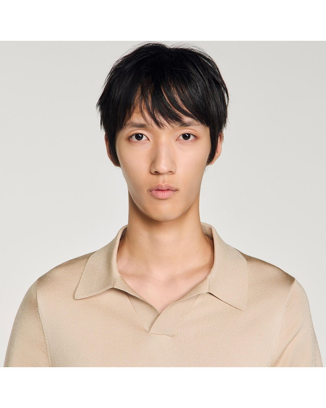 Sandro Natural Short-Sleeved V-Neck Polo Shirt for men