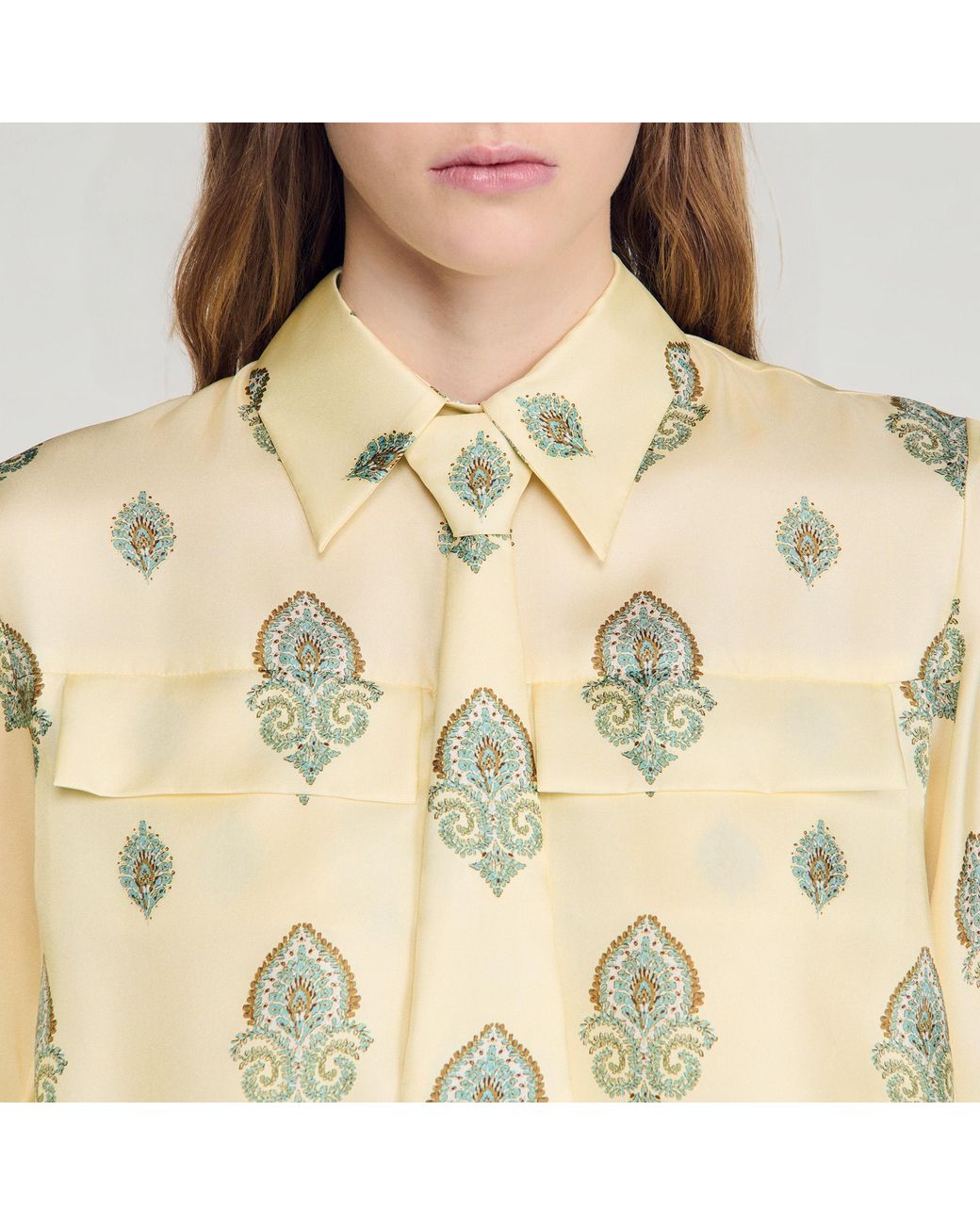 Sandro Blue Paisley Print Top With Removable Tie