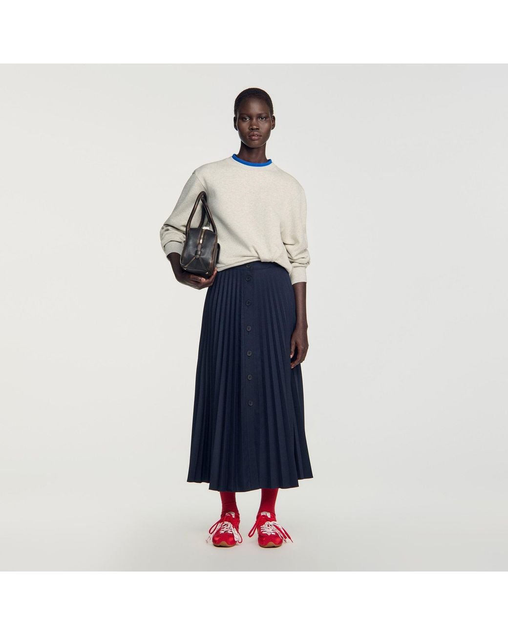 Sandro Blue Long Pleated Skirt